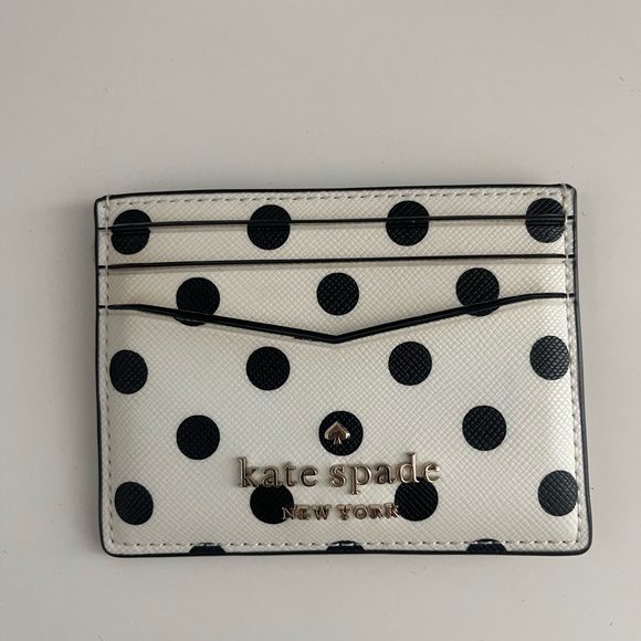 kate spade Accessories - Kate Spade New York Polka Dot Saffiano Leather Card Holder – White/Black